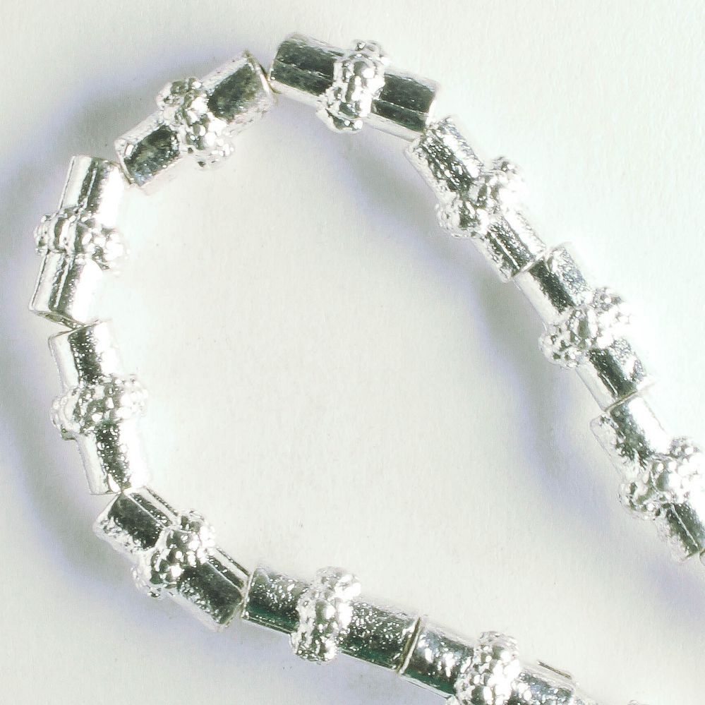 Pewter Beads, Silver Plated - 8" Strand