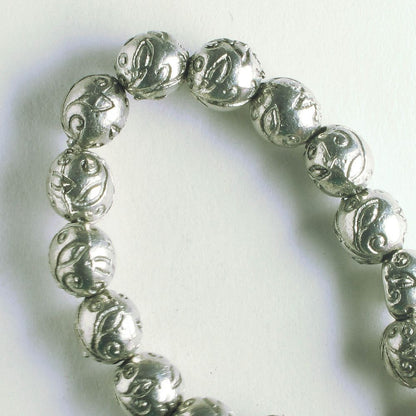 Pewter Beads, Silver Plated - 8" Strand
