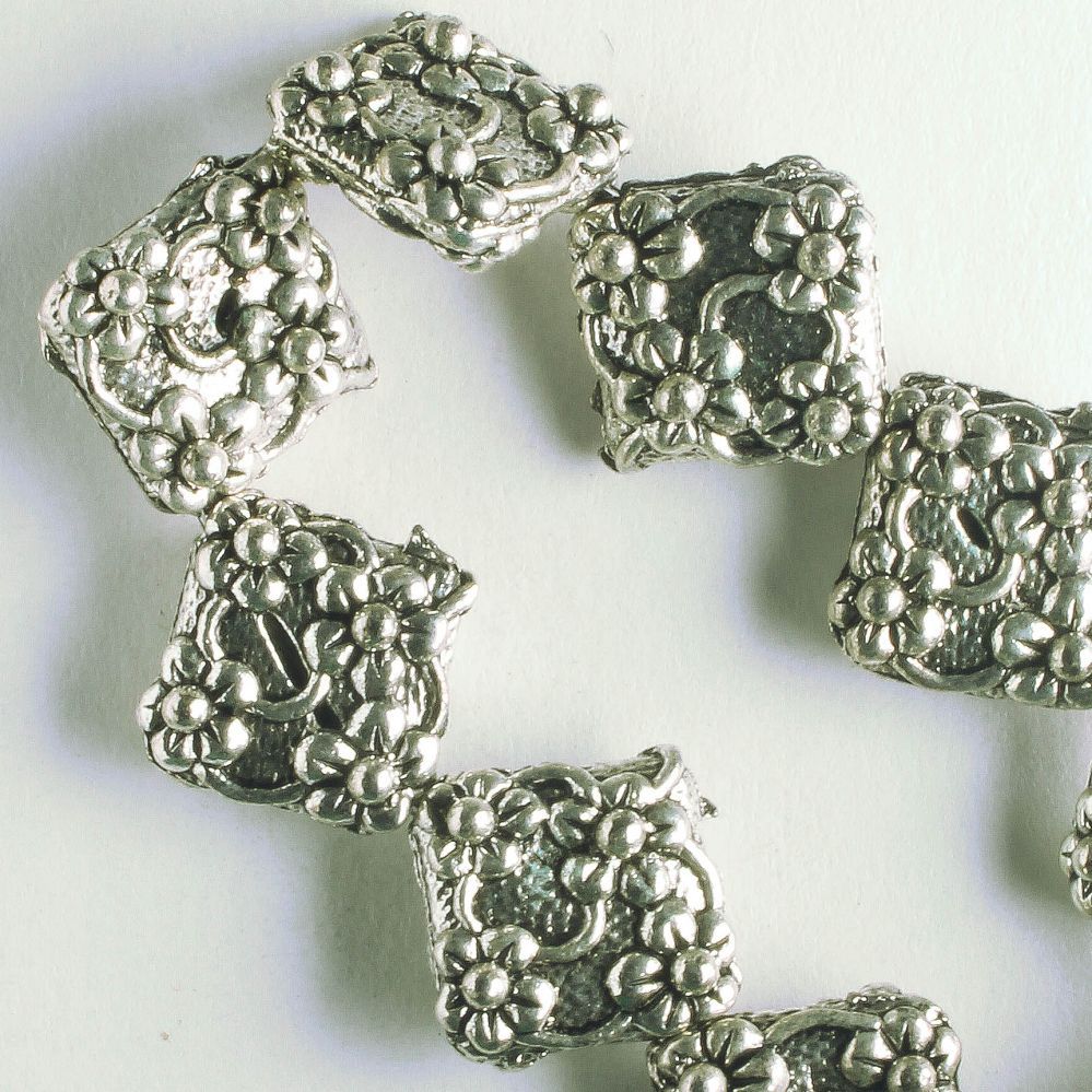 Pewter Beads, Silver Plated - 8" Strand