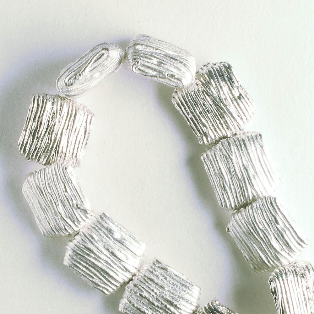 Pewter Beads, Silver Plated - 8" Strand