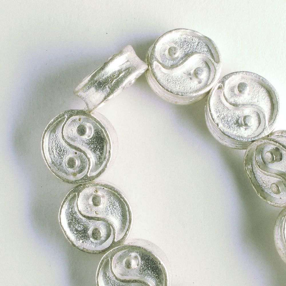 Pewter Beads, Silver Plated - 8" Strand