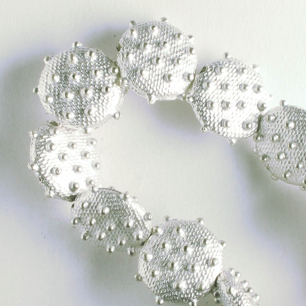 Pewter Beads, Silver Plated - 8" Strand