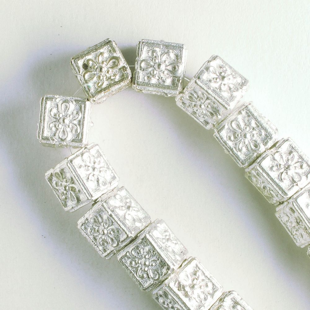 Pewter Beads, Silver Plated - 8" Strand