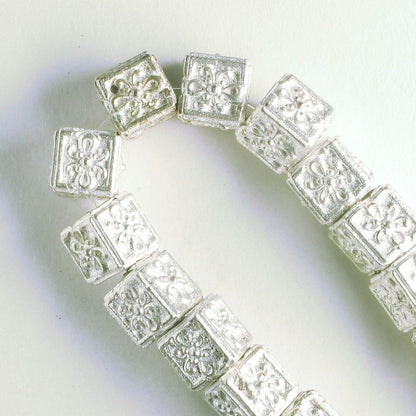 Pewter Beads, Silver Plated - 8" Strand