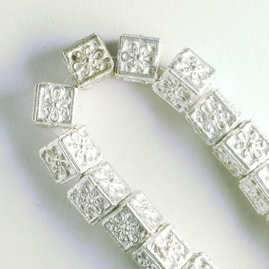 Pewter Beads, Silver Plated - 8" Strand