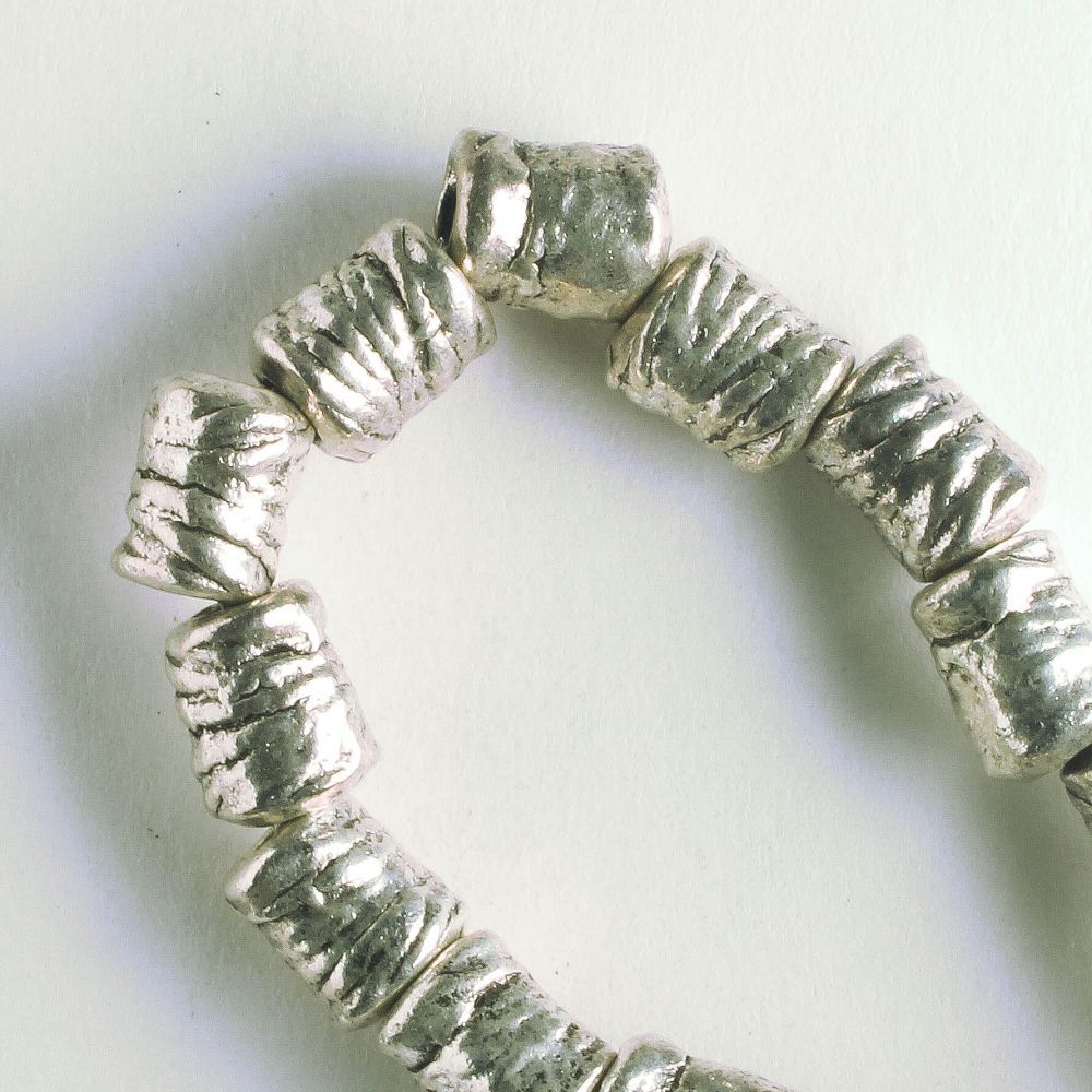 Pewter Beads, Silver Plated - 8" Strand
