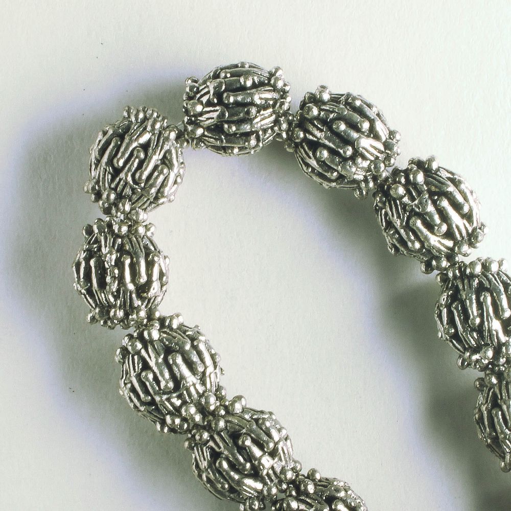 Pewter Beads, Silver Plated - 8" Strand