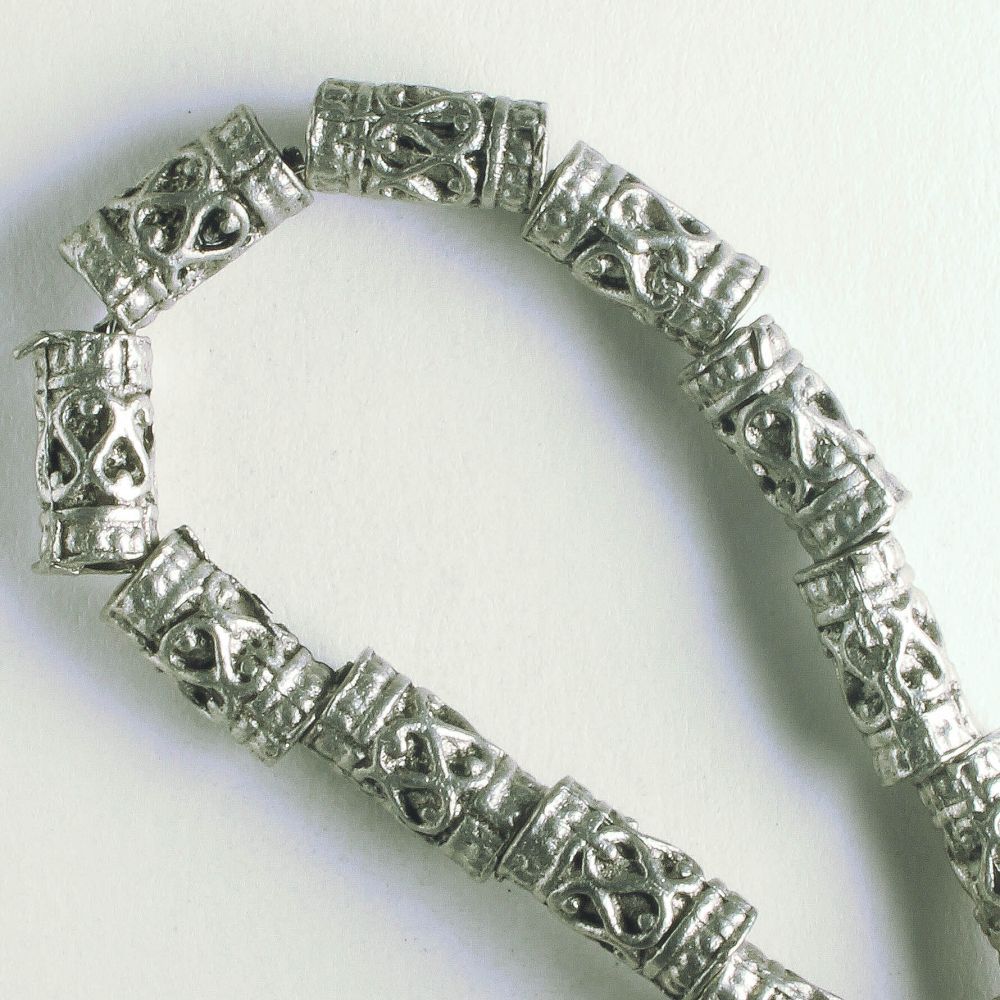 Pewter Beads, Silver Plated - 8" Strand