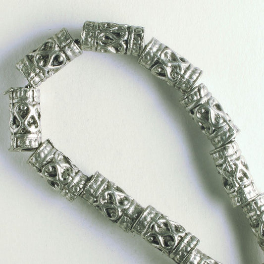 Pewter Beads, Silver Plated - 8" Strand