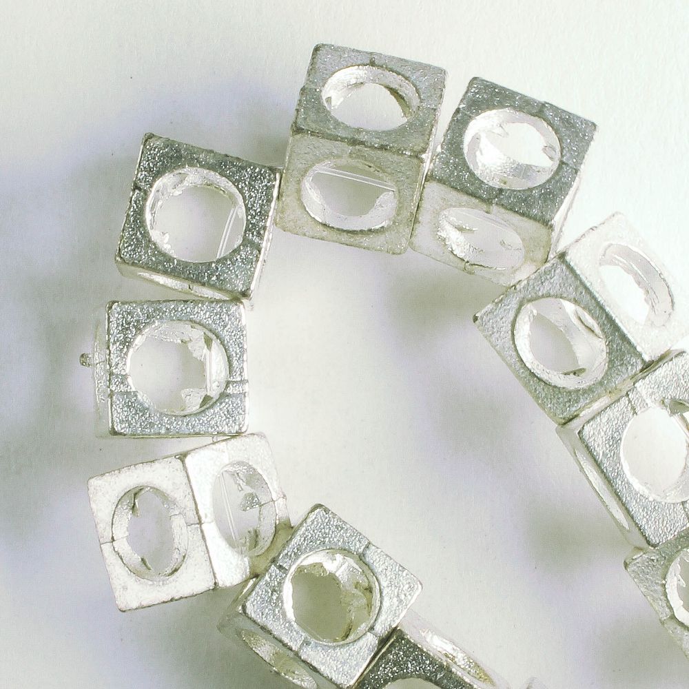 Pewter Beads, Silver Plated - 8" Strand