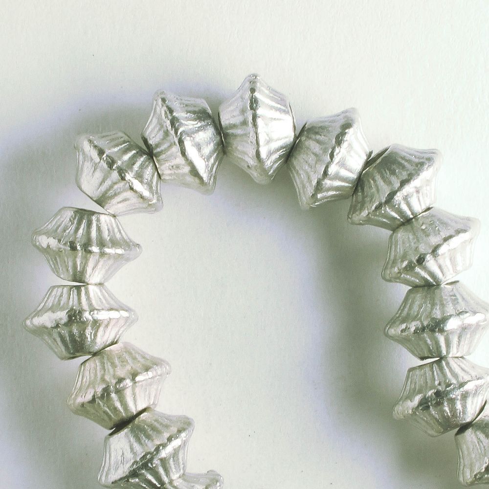 Pewter Beads, Silver Plated - 8" Strand