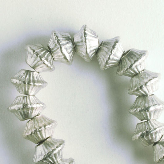 Pewter Beads, Silver Plated - 8" Strand