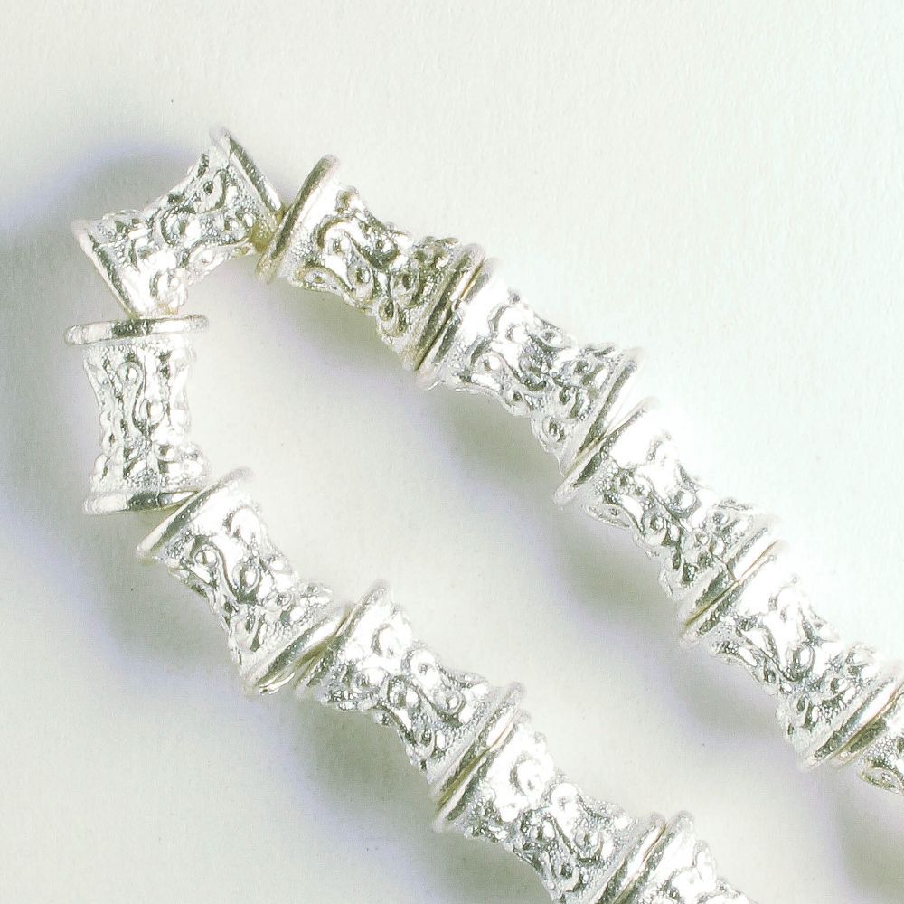 Pewter Beads, Silver Plated - 8" Strand