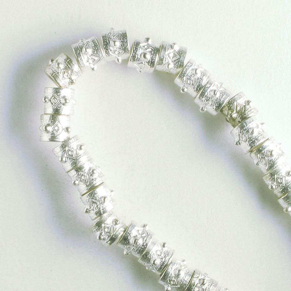 Pewter Beads, Silver Plated - 8" Strand