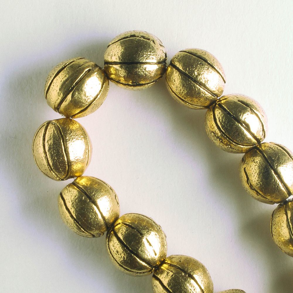 Pewter Beads, Gold Plated - 8" Strand