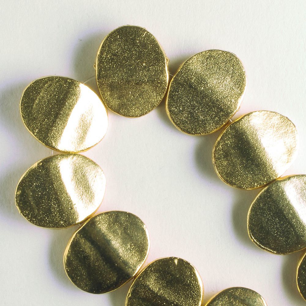 Pewter Beads, Gold Plated - 8" Strand