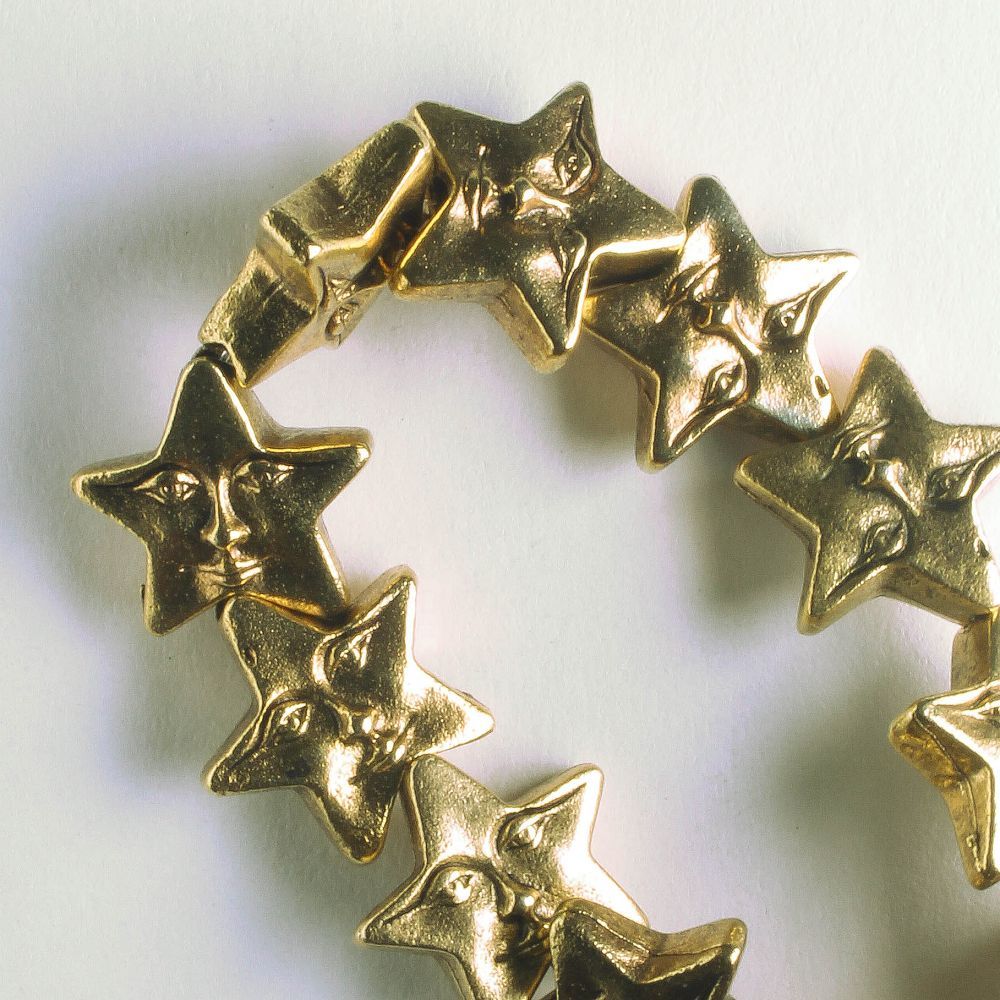 Pewter Beads, Gold Plated - 8" Strand