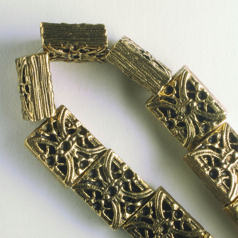 Pewter Beads, Gold Plated - 8" Strand