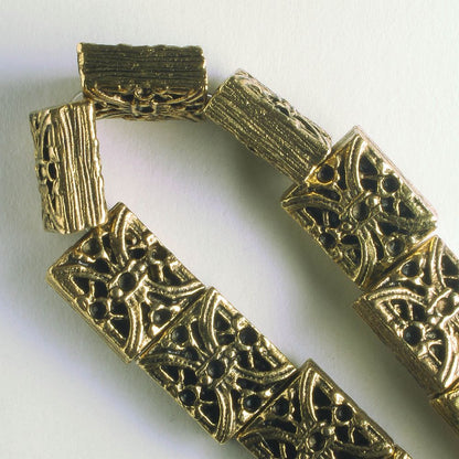 Pewter Beads, Gold Plated - 8" Strand