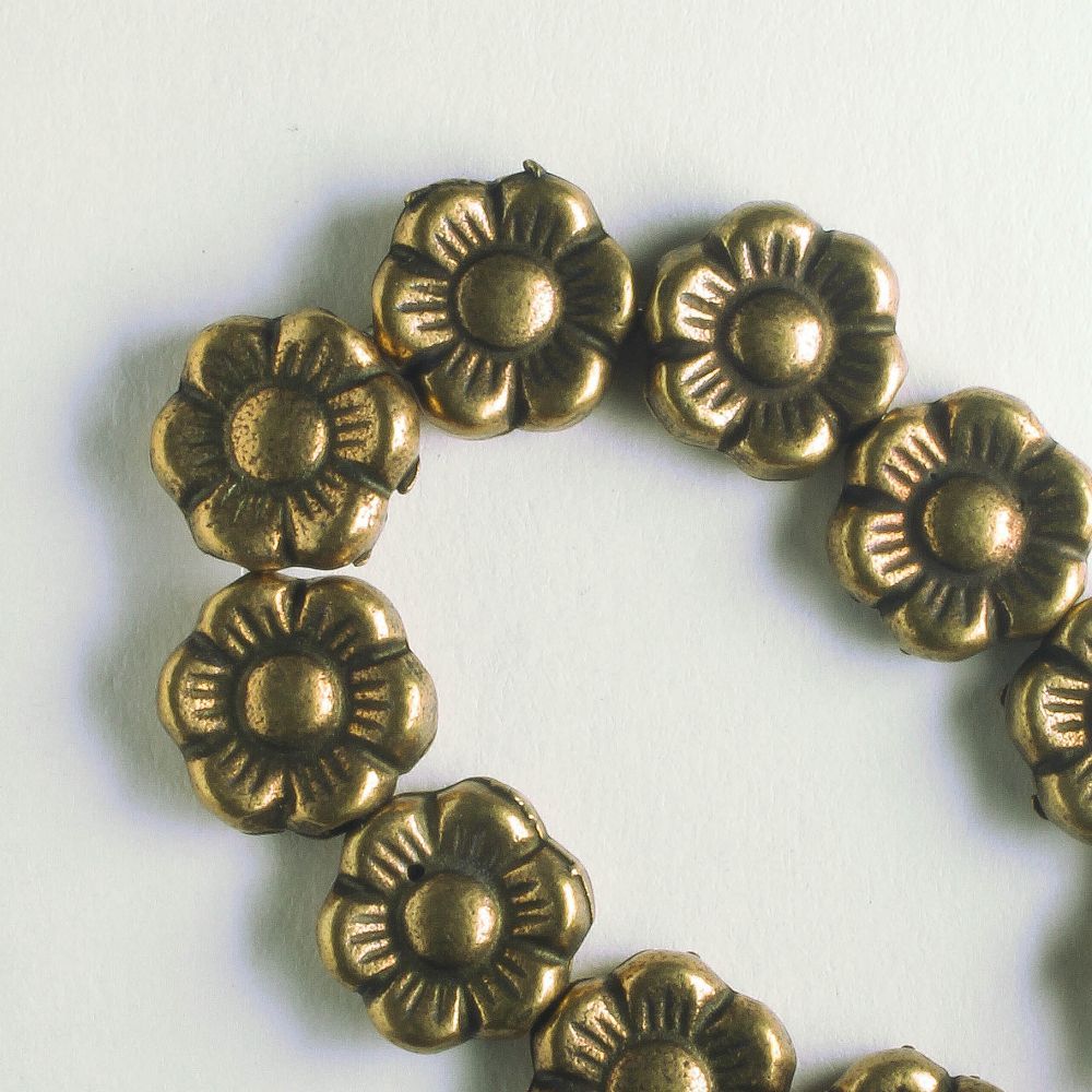 Pewter Beads, Gold Plated - 8" Strand