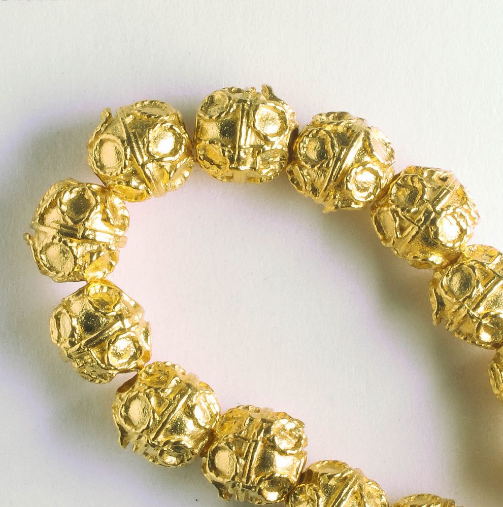 Pewter Beads, Gold Plated - 8" Strand
