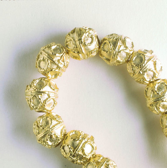 Pewter Beads, Gold Plated - 8" Strand