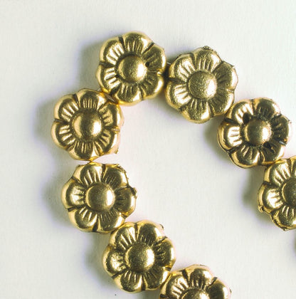 Pewter Beads, Gold Plated - 8" Strand