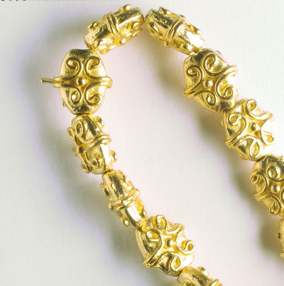 Pewter Beads, Gold Plated  - 8" Strand