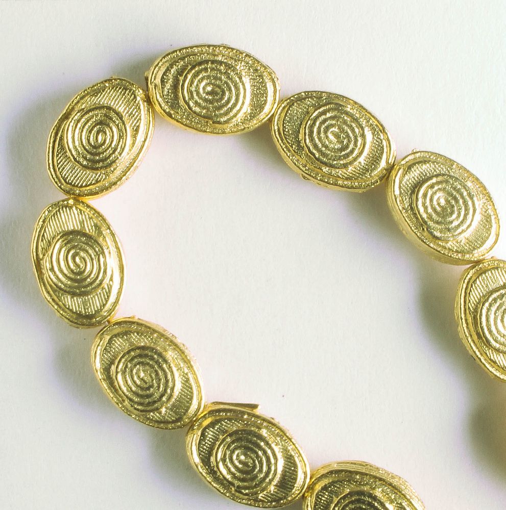 Pewter Beads, Gold Plated - 8" Strand