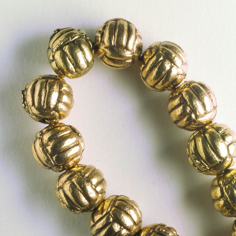 Pewter Beads, Gold Plated - 8" Strand