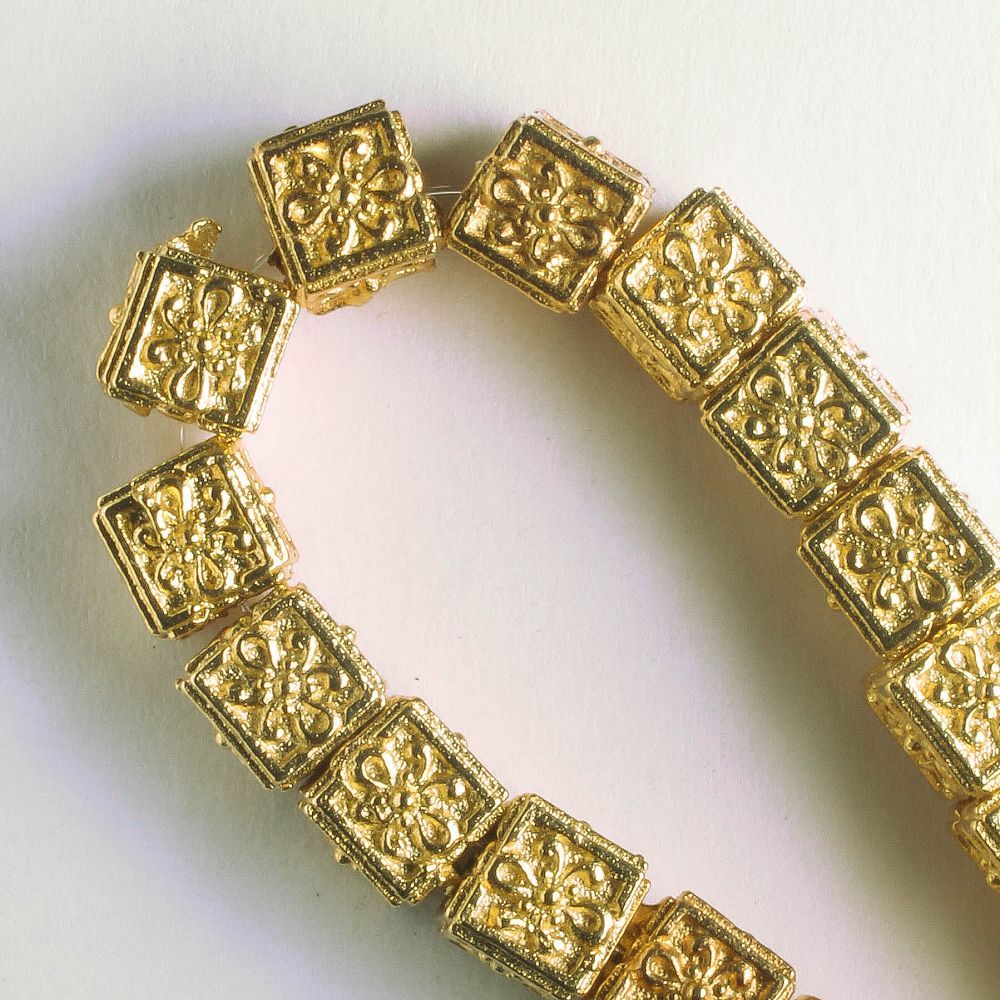 Pewter Beads, Gold Plated - 8" Strand