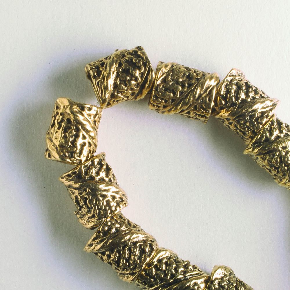 Pewter Beads, Gold Plated - 8" Strand