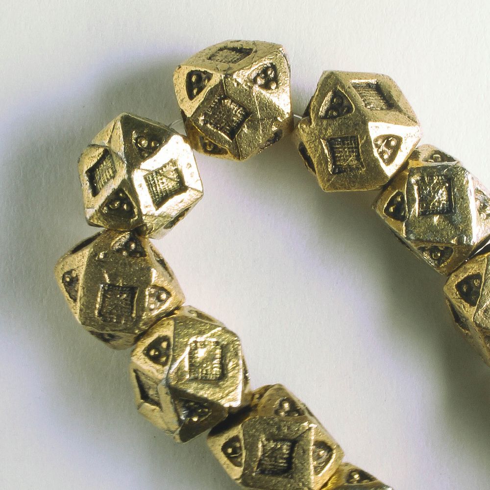 Pewter Beads, Gold Plated - 8" Strand