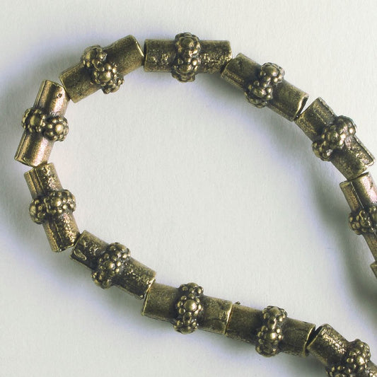 Pewter Beads, Brass Plated - 8" Strand