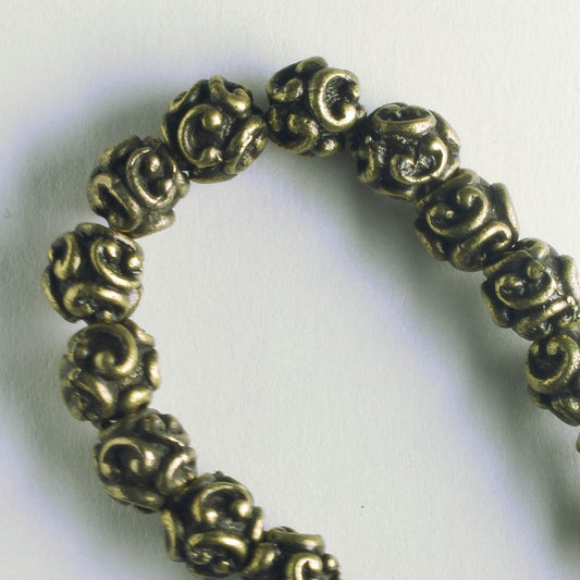 Pewter Beads, Brass Plated - 8" Strand