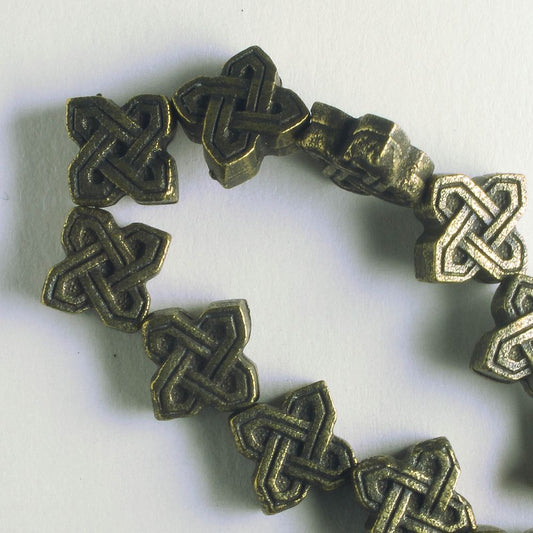 Pewter Beads, Brass Plated - 8" Strand
