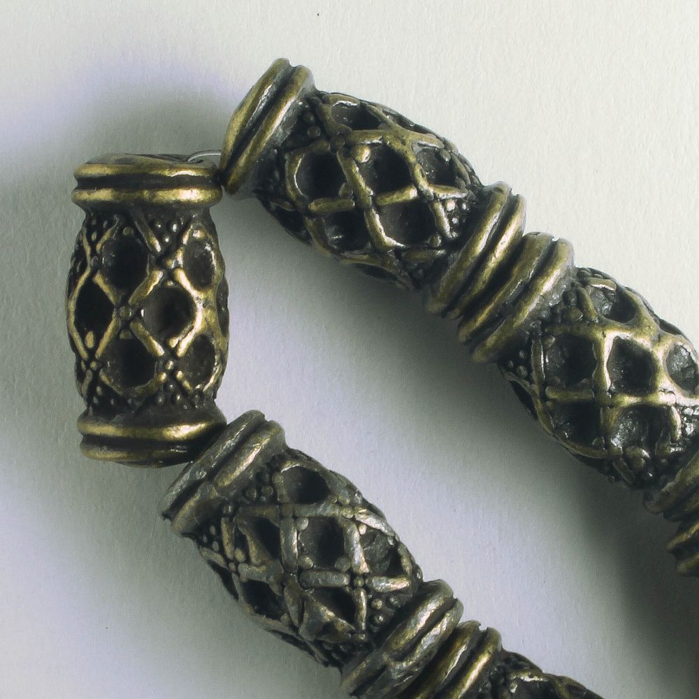 Pewter Beads, Brass Plated - 8" Strand
