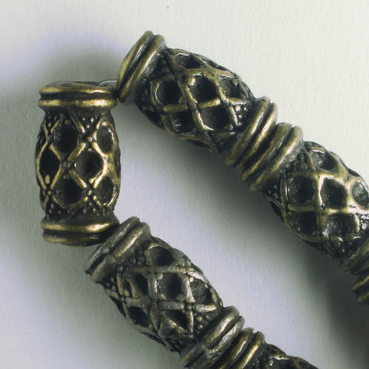 Pewter Beads, Brass Plated - 8" Strand