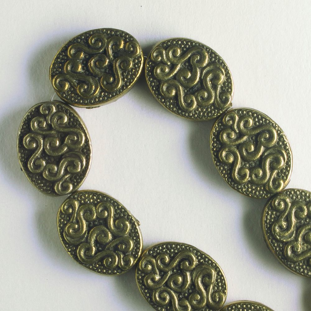 Pewter Beads, Brass Plated - 8" Strand