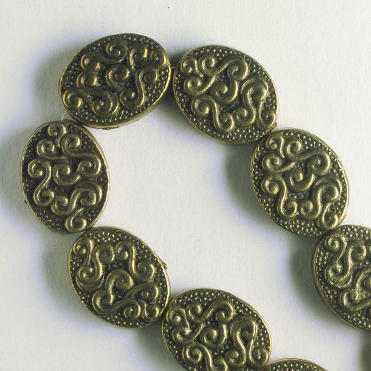 Pewter Beads, Brass Plated - 8" Strand