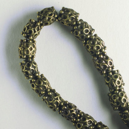 Pewter Beads, Brass Plated - 8" Strand
