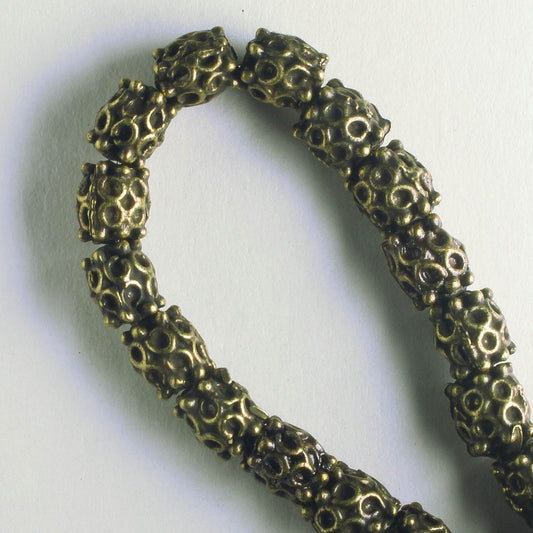 Pewter Beads, Brass Plated - 8" Strand
