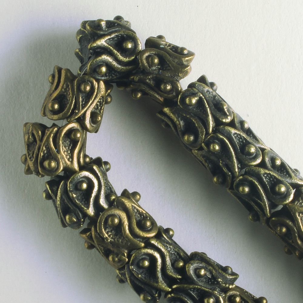 Pewter Beads, Brass Plated - 8" Strand