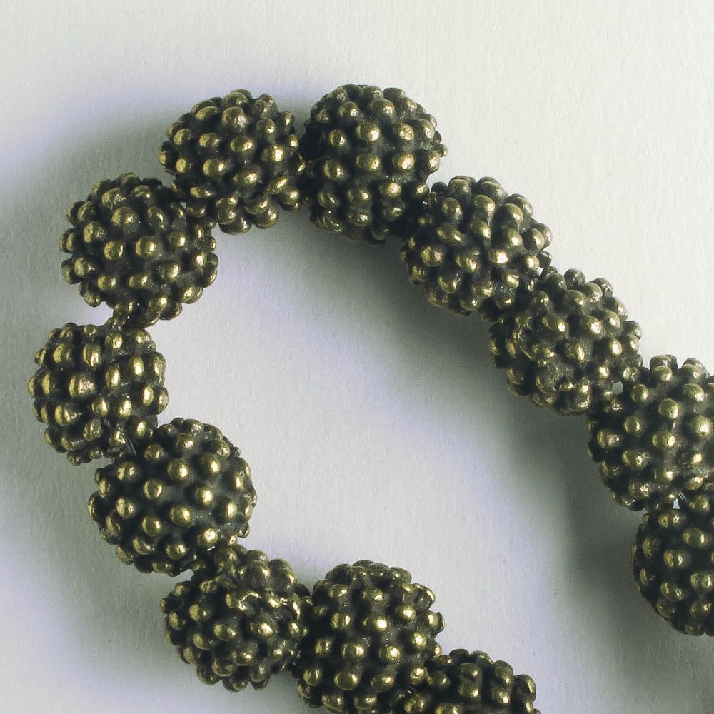 Pewter Beads, Brass Plated - 8" Strand