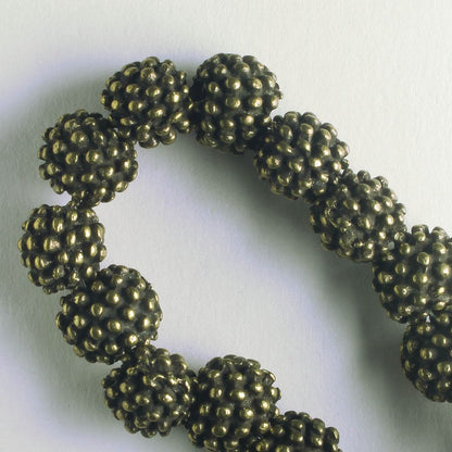 Pewter Beads, Brass Plated - 8" Strand