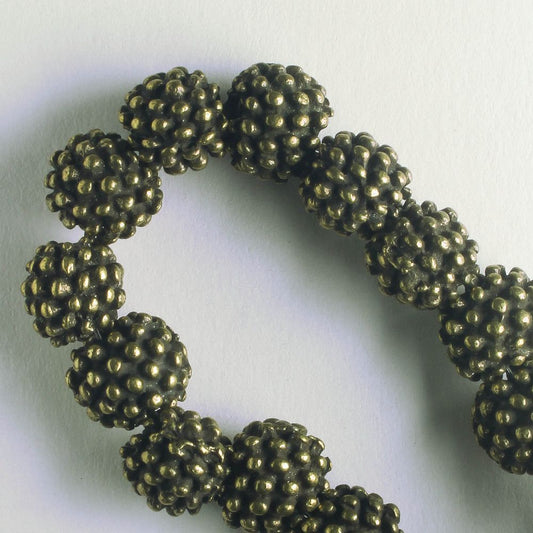 Pewter Beads, Brass Plated - 8" Strand