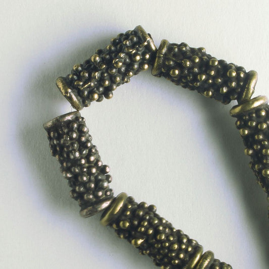 Pewter Beads, Brass Plated - 8" Strand