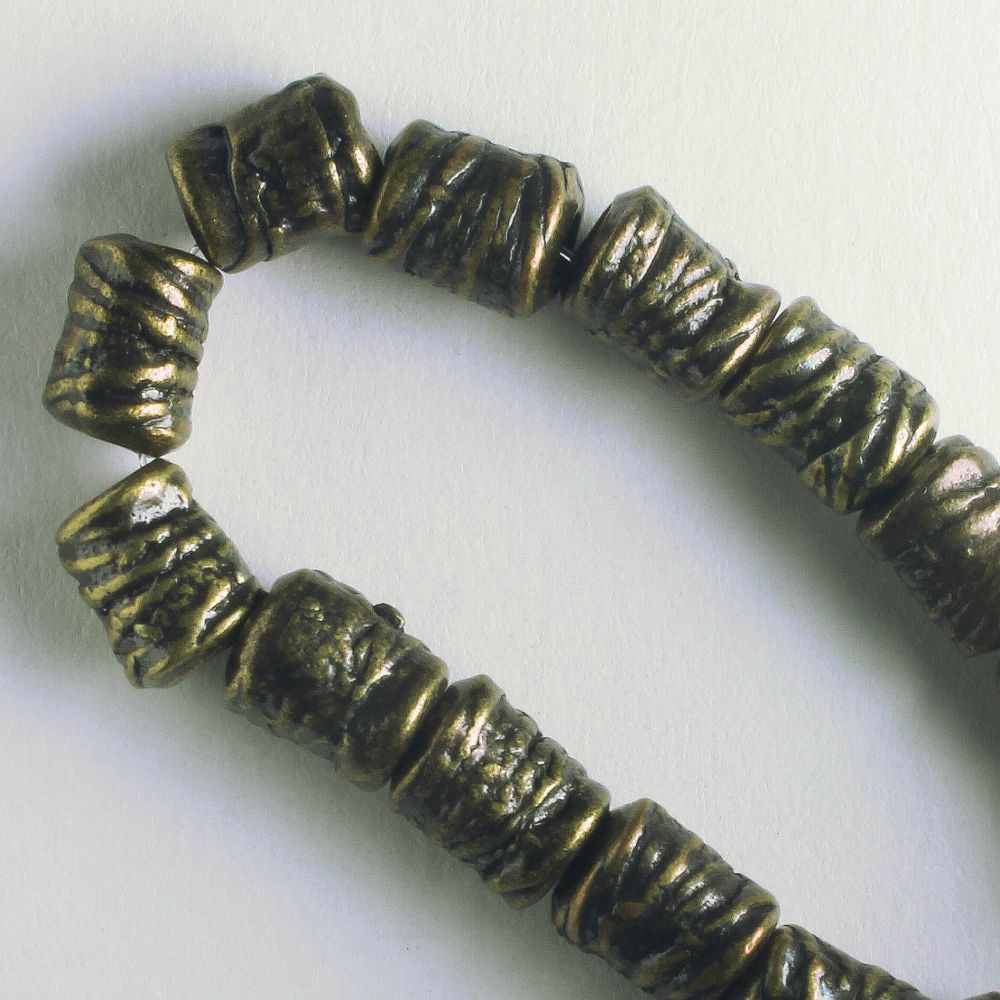 Pewter Beads, Brass Plated - 8" Strand