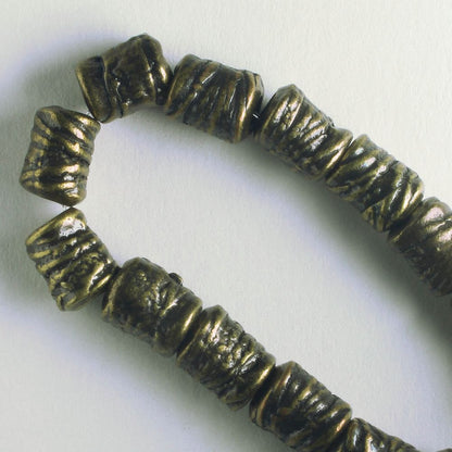 Pewter Beads, Brass Plated - 8" Strand