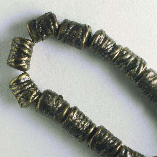 Pewter Beads, Brass Plated - 8" Strand
